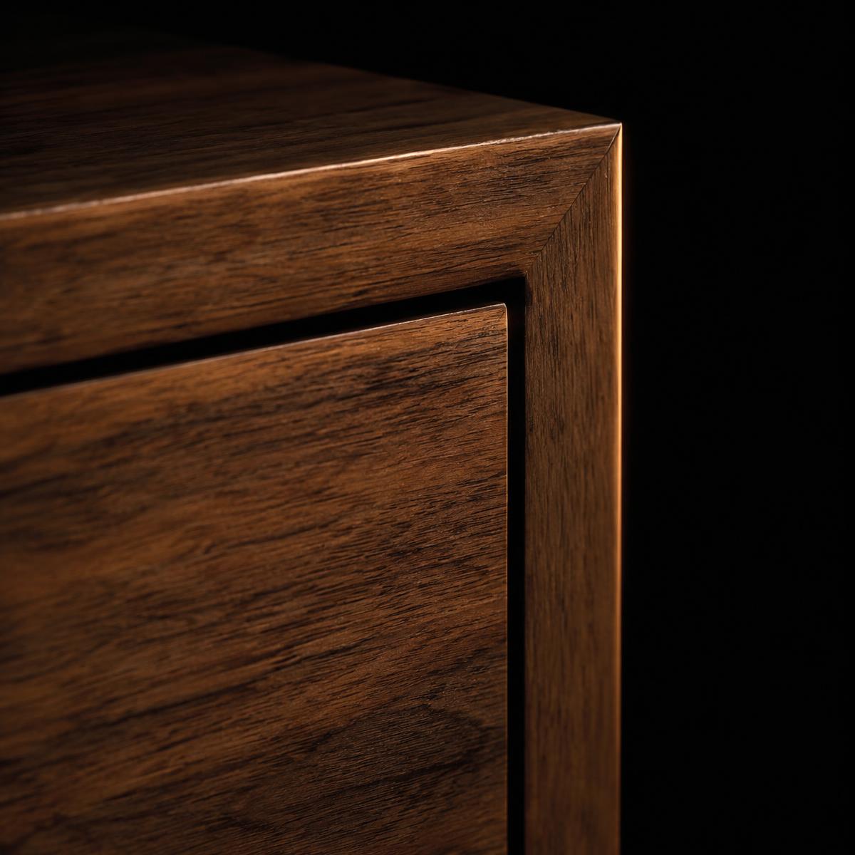 Walnut drawer front with a precise shadow reveal